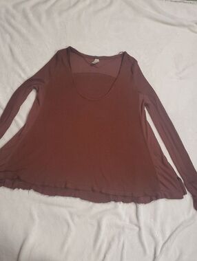 We The Free Long Sleeve Scoop Neck Oversized Top in Rust Brown